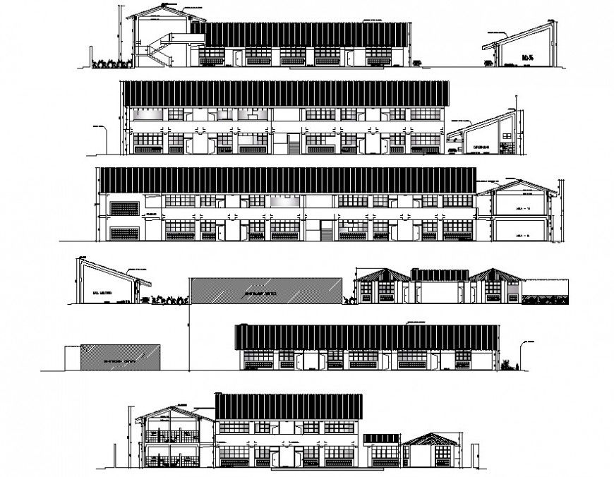 section plan and elevation design of school project cad file