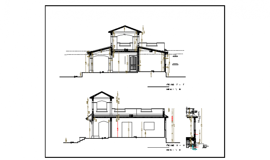 Section plan design drawing of small villa design