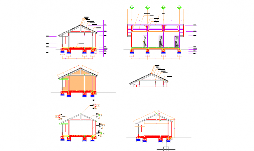 Section plan design of Teachers school house design drawing