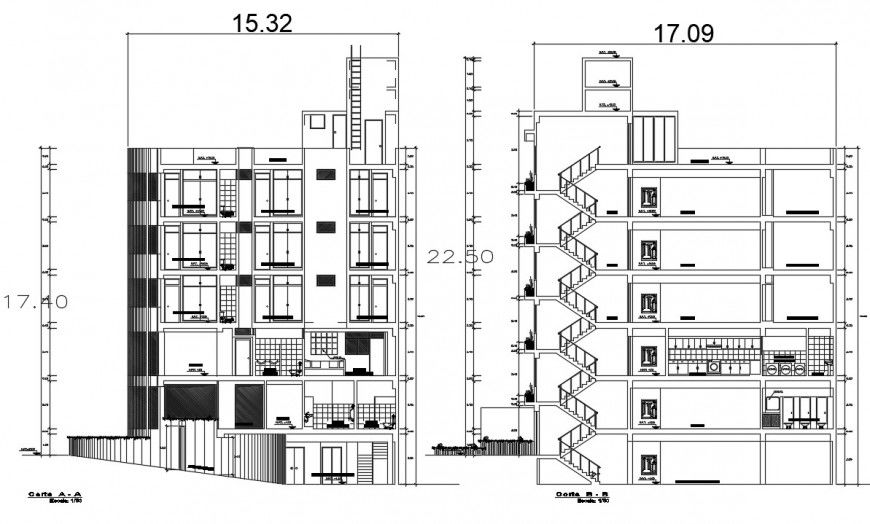 section plan hostel project detail cad file