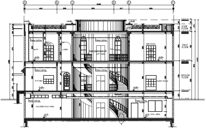Section plan of multifamily house drawing cad file