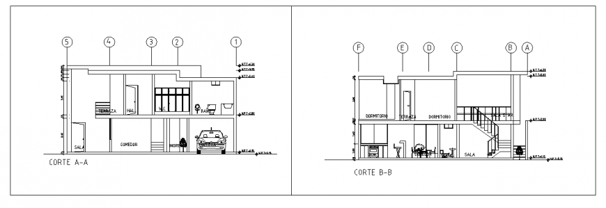 Section plan project of single family dwelling of 36m2 design drawing