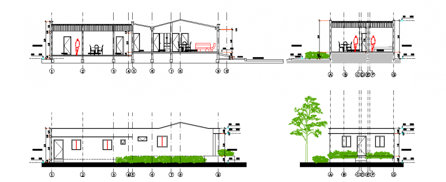 Section Plans  of house corner design drawing