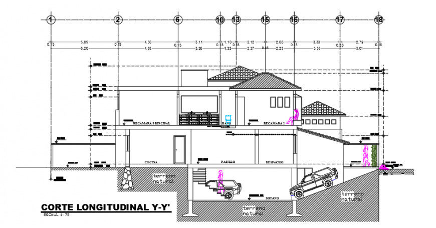 Section view design drawing of residential house design