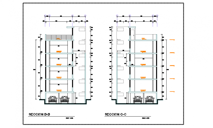 Section view design of multi familiary housing design drawing