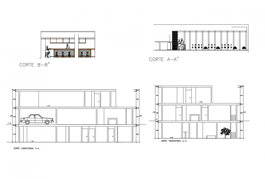 Section view of different axis of house in AutoCAD