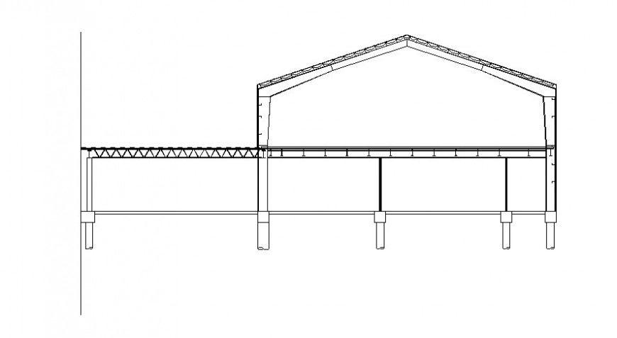 Section view with structure of roof truss in AutoCAD