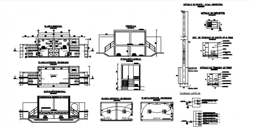 Sectional details of sports playground with sanitary toilet area details dwg file