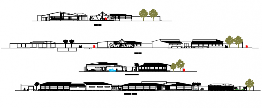 Sectional and elevation view of restaurant auto cad file