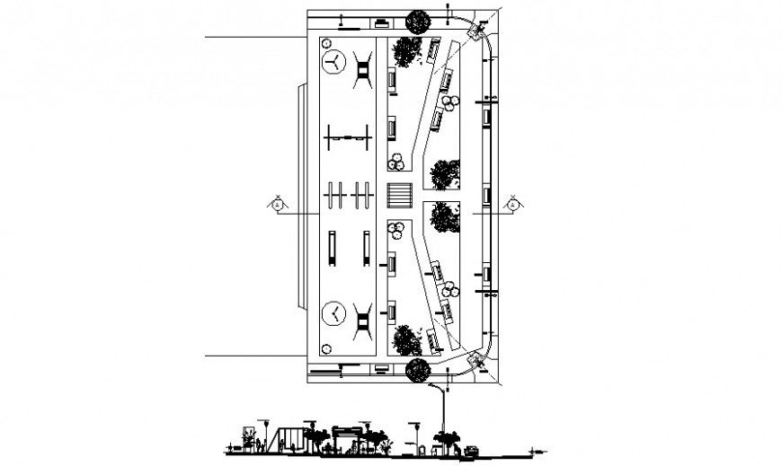 Sectional and work plan of garden area 2d view autocad file