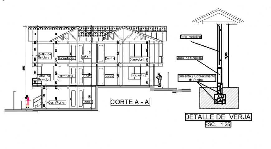 Sectional area with detail of residential area design dwg file