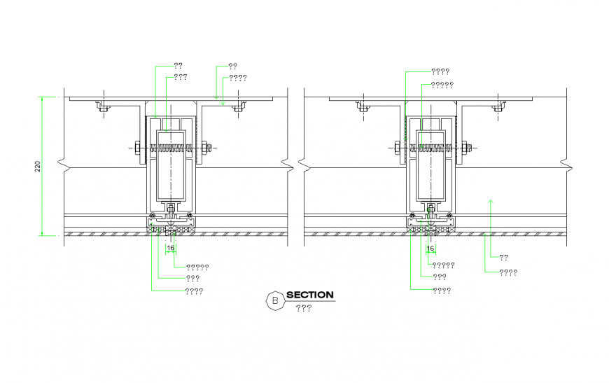 Sectional design view of beam with construction view dwg file