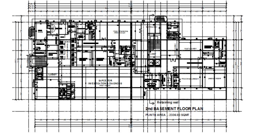 Sectional detail of a hospital layout plan