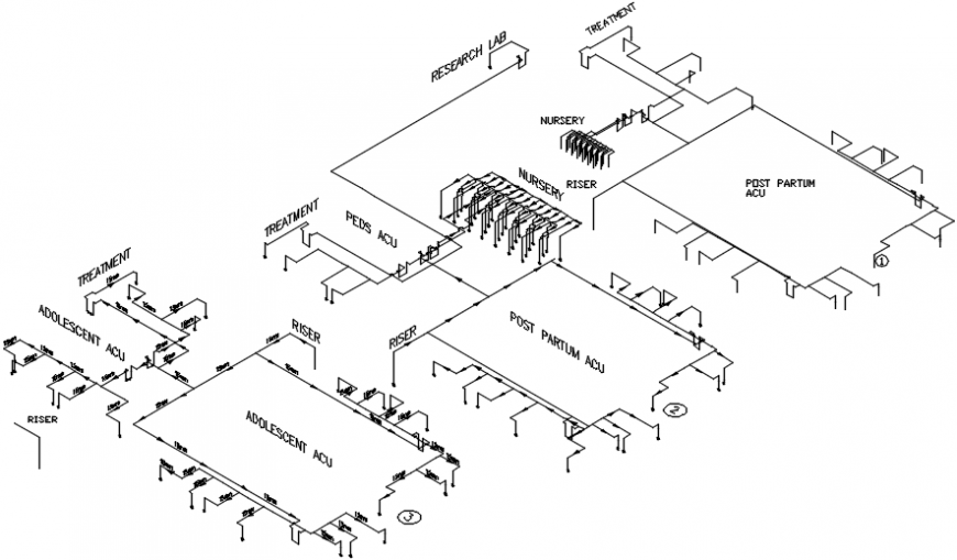 Sectional detail of a installation of hospital