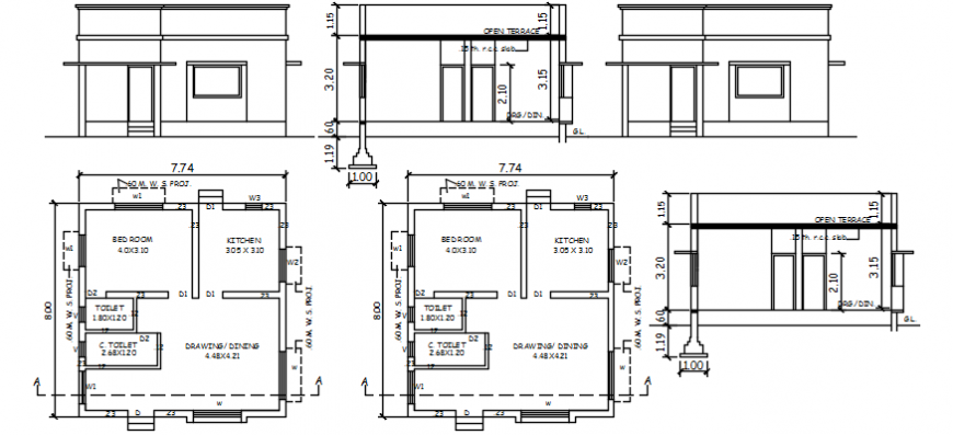 Sectional detail of a villa and plan