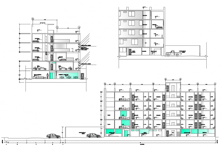 Sectional detail of apartment building 2d view autocad file