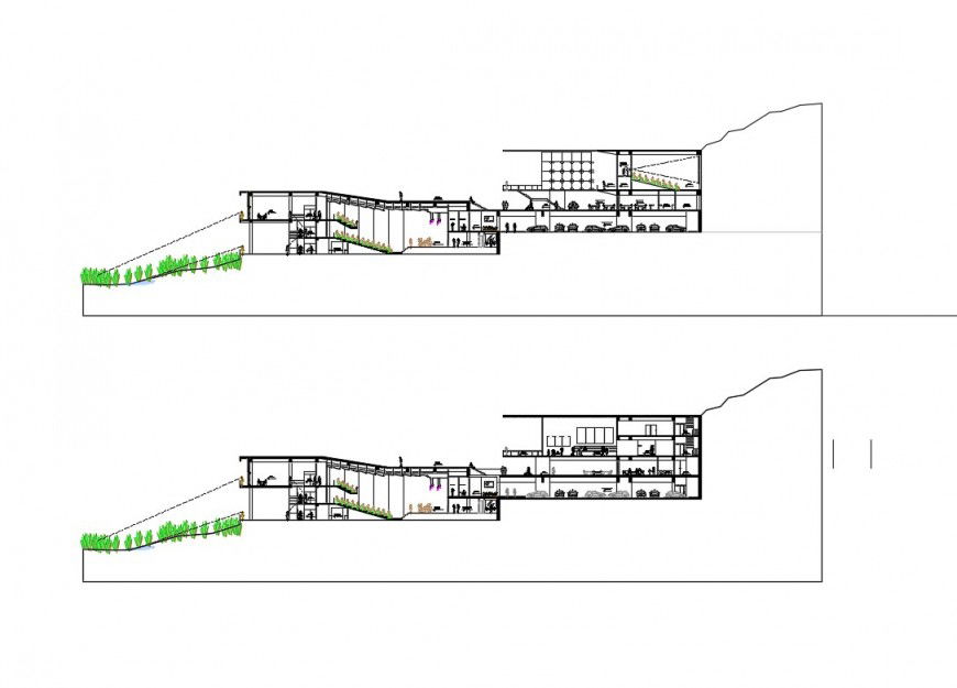 Sectional detail of auditorium building 2d view CAD block autocad file