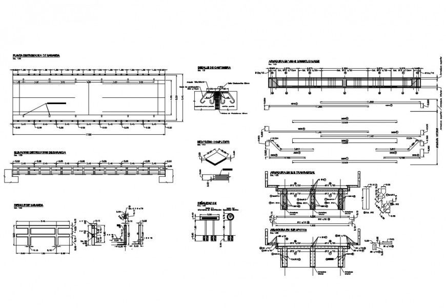 Sectional detail of bridge 2d view CAD construction block in dwg format