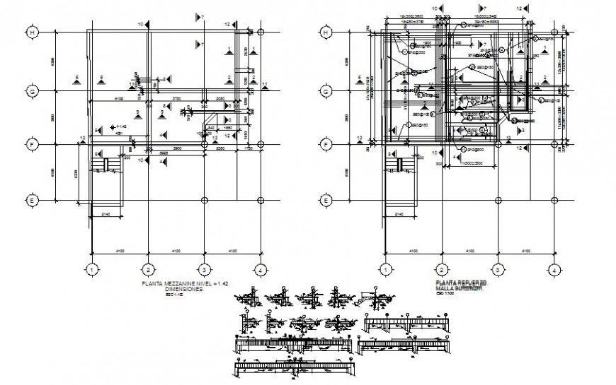 Sectional detail of column and beam structure dwg file
