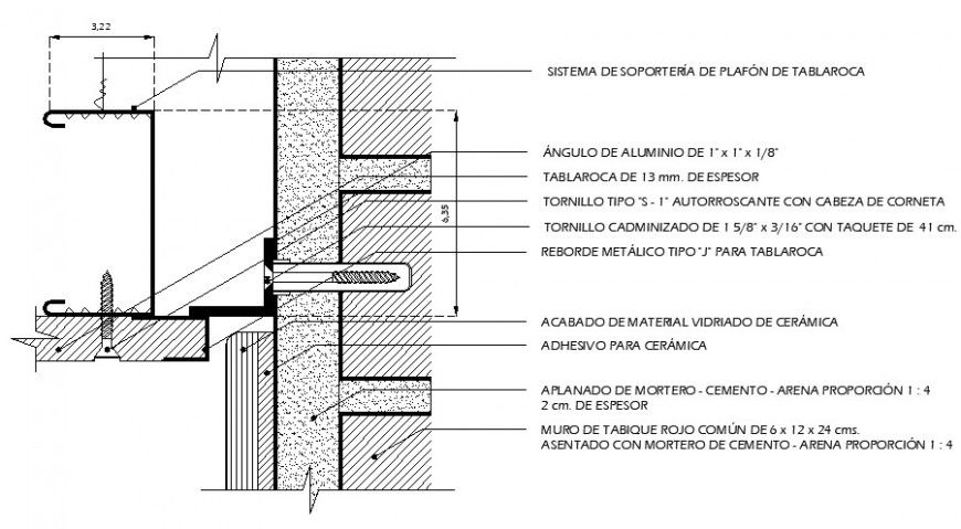 Sectional detail of construction unit 2d view autocad file
