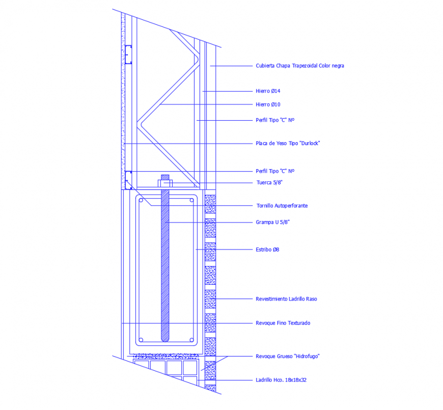 Sectional detail of construction units 2d view autocad file