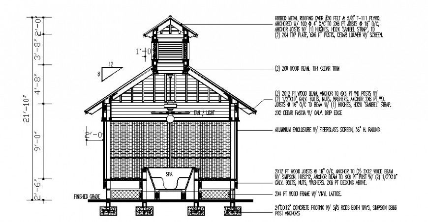 Sectional detail of construction units drawing in dwg formatd view