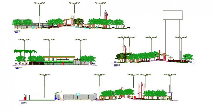 Sectional detail of garden 2d view layout file in autocad format