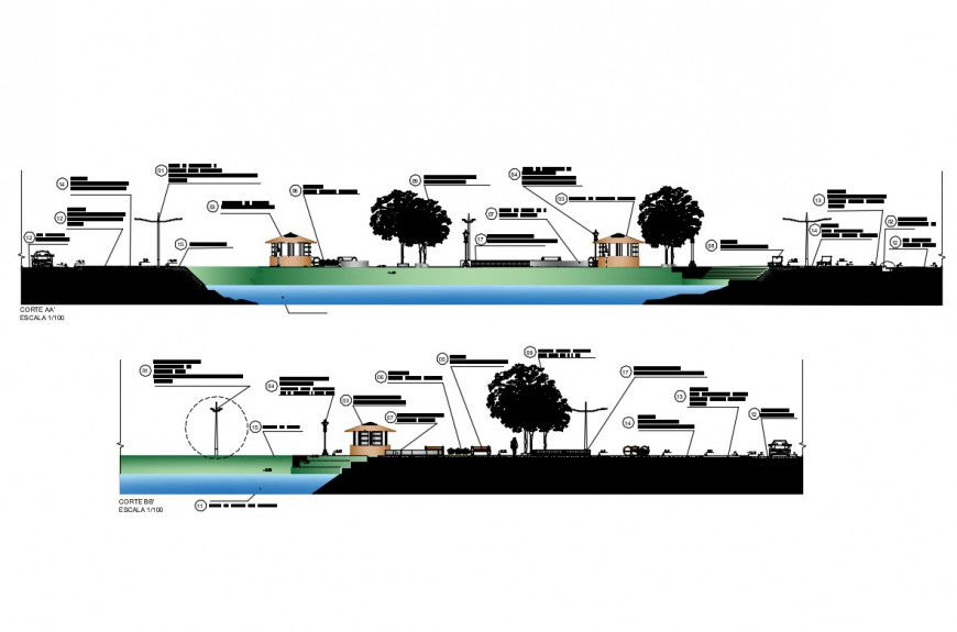 Sectional detail of garden area 2d view CAD block autocad file