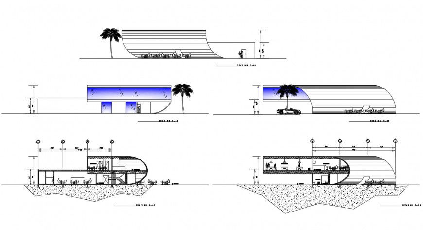 Sectional detail of hotel building 2d view CAD block autocad file