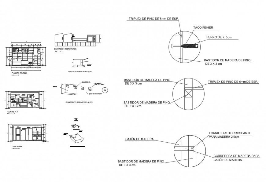 Sectional detail of kitchen 2d view CAD block autocad file