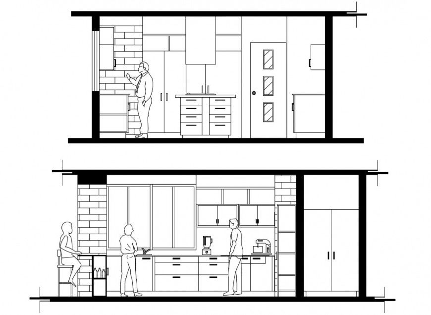 Sectional detail of kitchen area 2d view CAD block autocad file