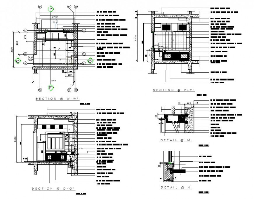 Sectional detail of kitchen block 2d view layout file in autocad format