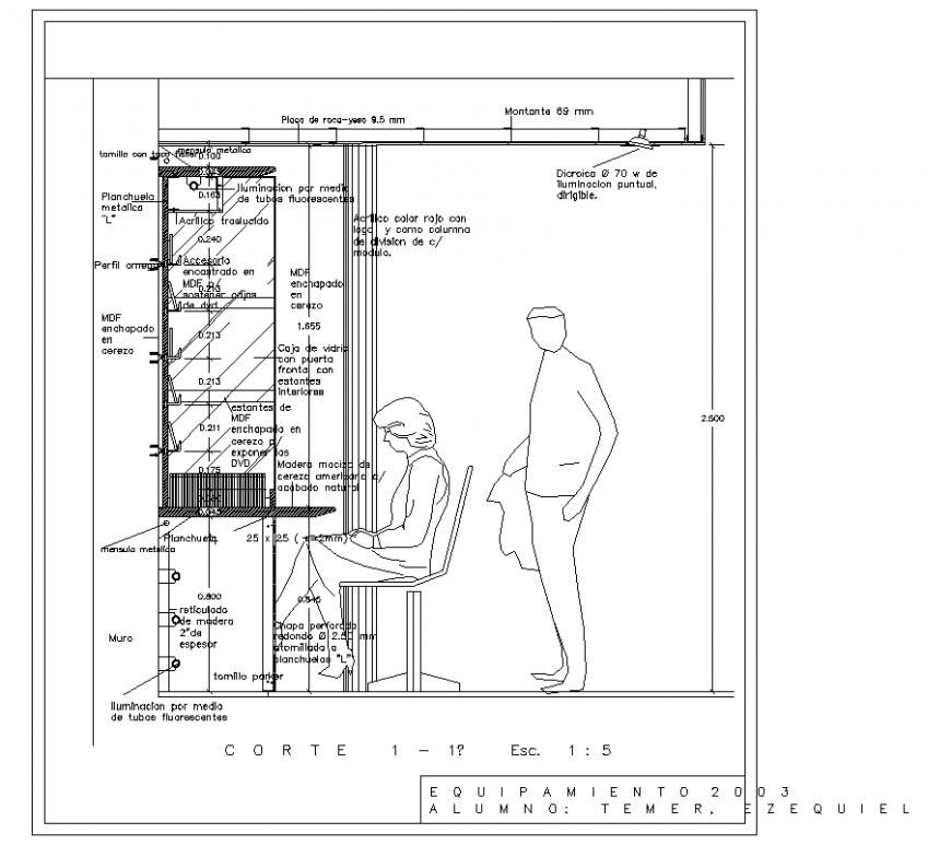 Sectional detail of saloon building 2d view autocad file