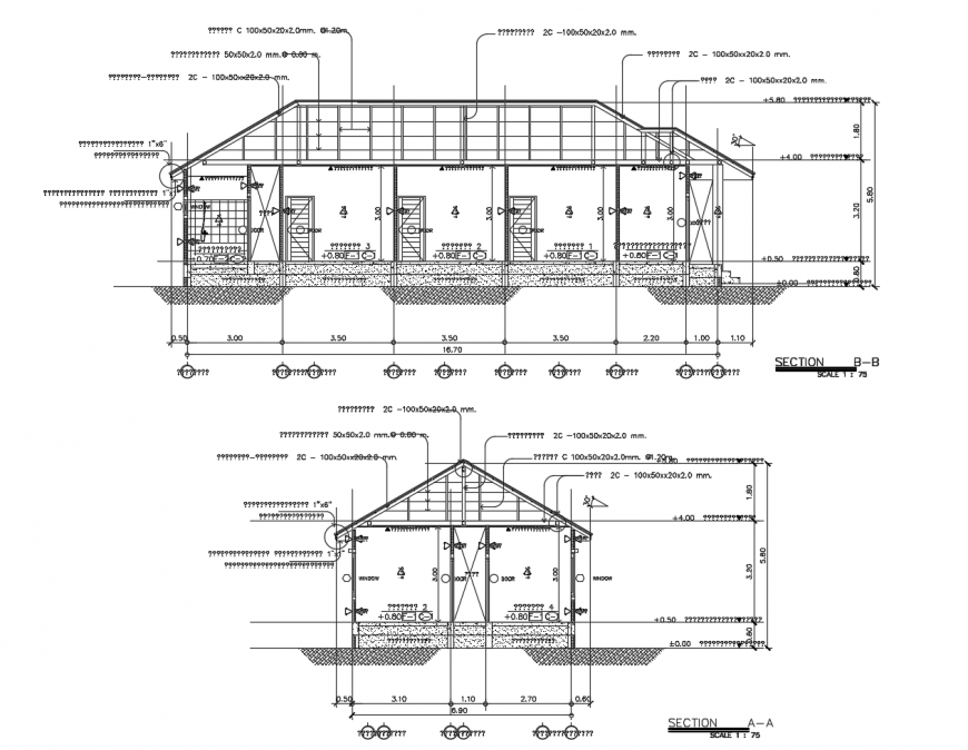 Sectional detail of saniatry public toilet 2d view dwg file