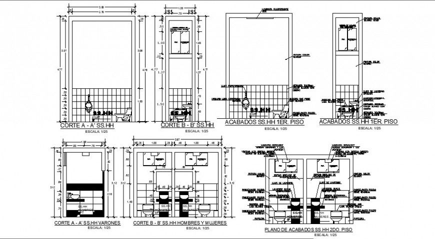 Sectional detail of sanitary unit drawing in AutoCAD