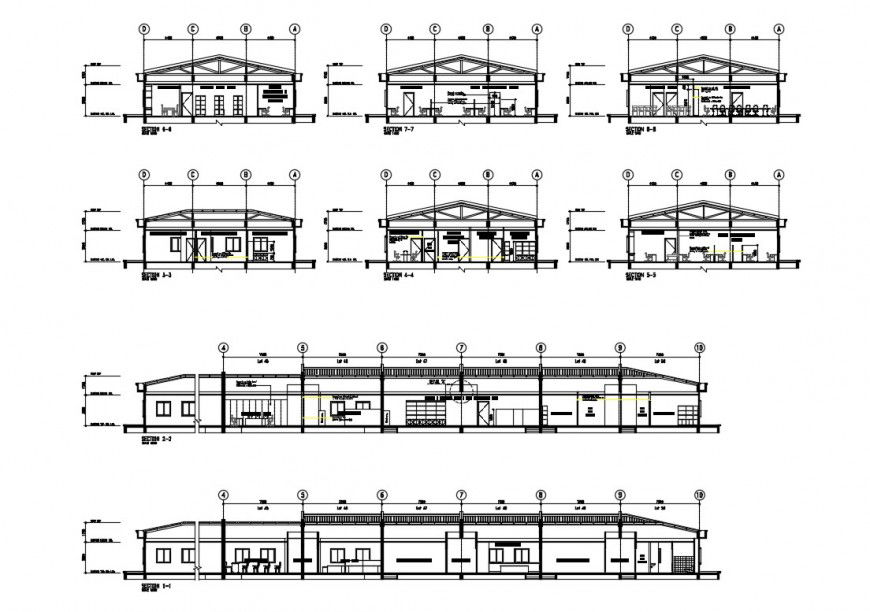 Sectional detail of single story office building 2d view layout file in autocad format
