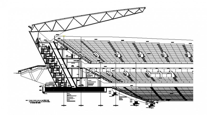 Sectional detail of stadium ground layout autocad file