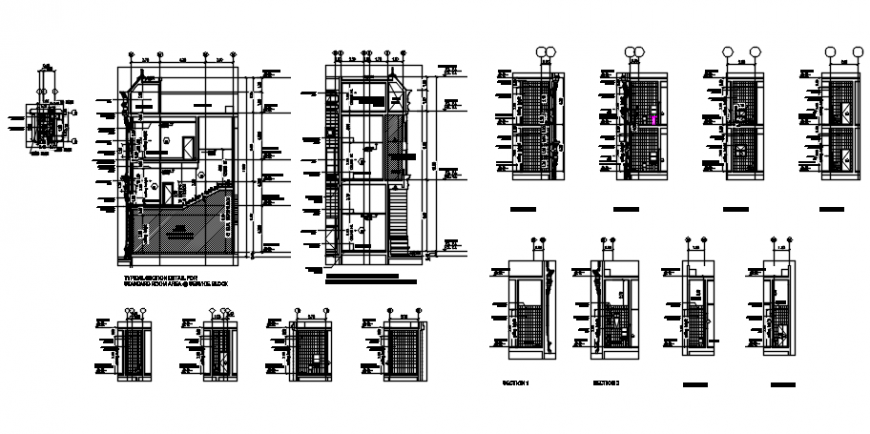 Sectional detail of standard room and bathroom auto cad file
