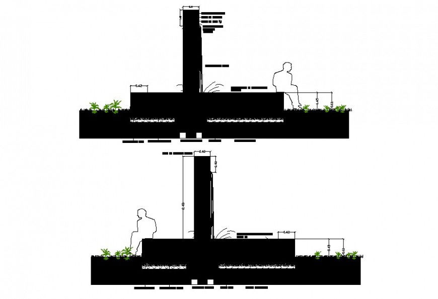 Sectional detail of structural blocks 2d drawing in autocad