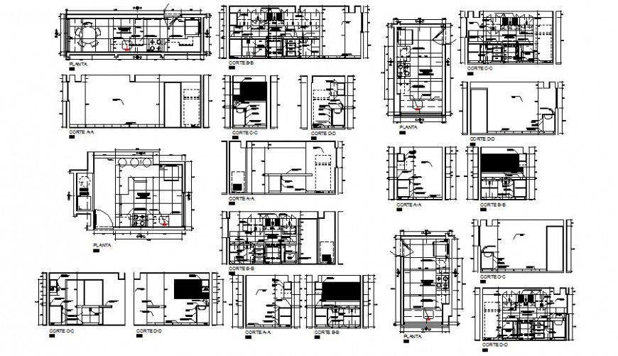 Sectional detail of the kitchen layout 2d view autocad file