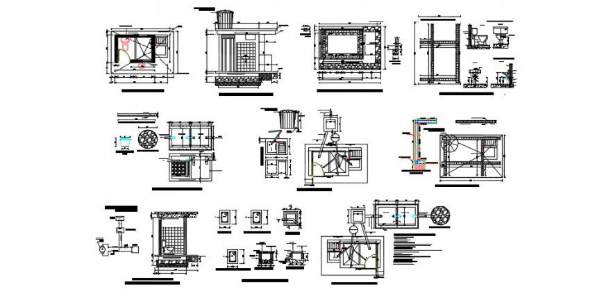 Sectional detail of wc and other details dwg file