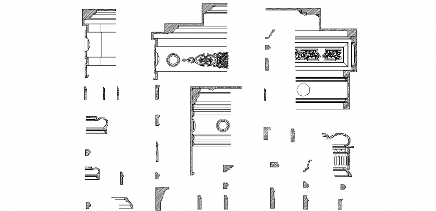 Sectional detail view of different interior design art dwg file