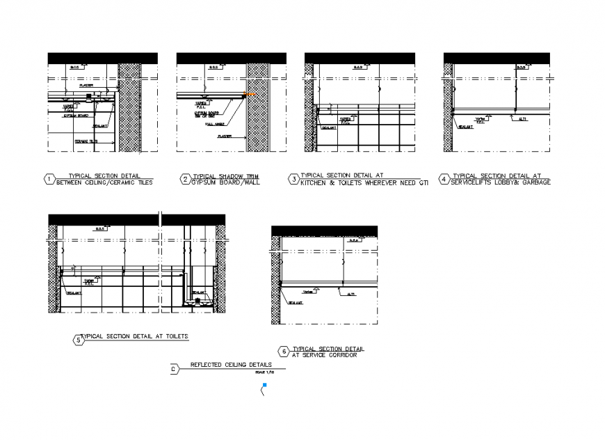Sectional detail with a view of kitchen and toilet construction design dwg file