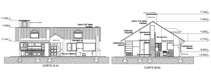 Sectional details of house drawings 2d view autocad software file