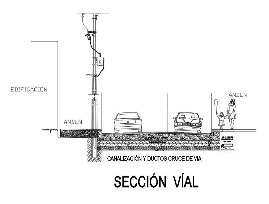 Sectional details of pipes road electric pole cad drawing details dwg file