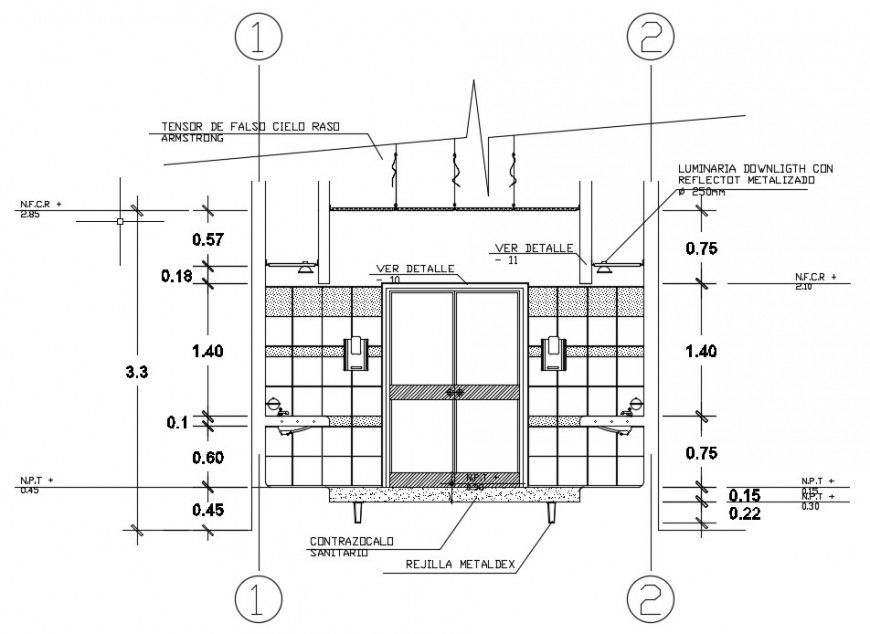 Sectional details of sanitary toilet area 2d view dwg file