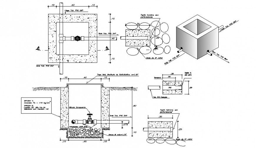 Sectional details of tank drawings 2d view autocad software file