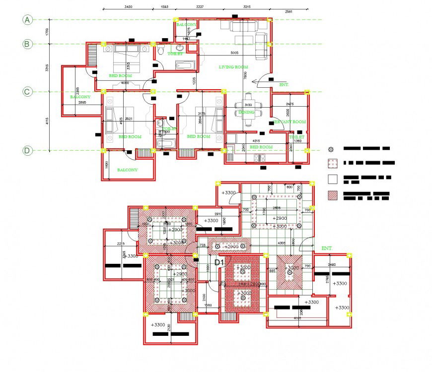 Sectional details of the house plan autocad file