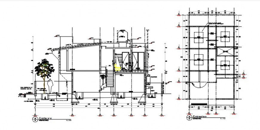 Sectional details of the house with roof plan details dwg file