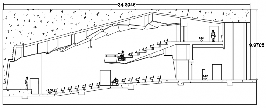 Sectional drawings details of auditorium hall 2d view dwg file